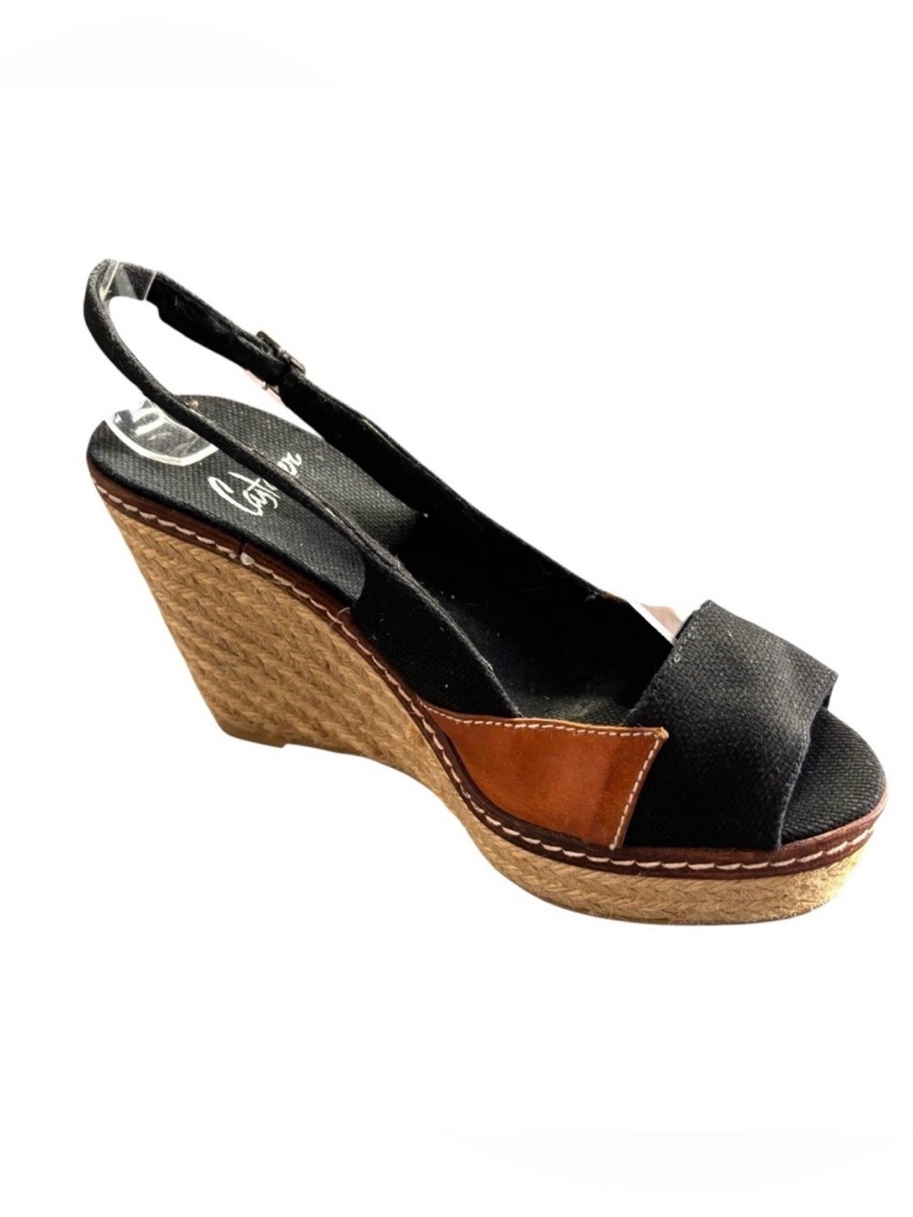 Castañer Black Canvas Espadrille Wedge Sandals Women’s Size 7